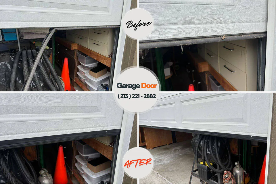 Before and after: garage door repair Athena, OR